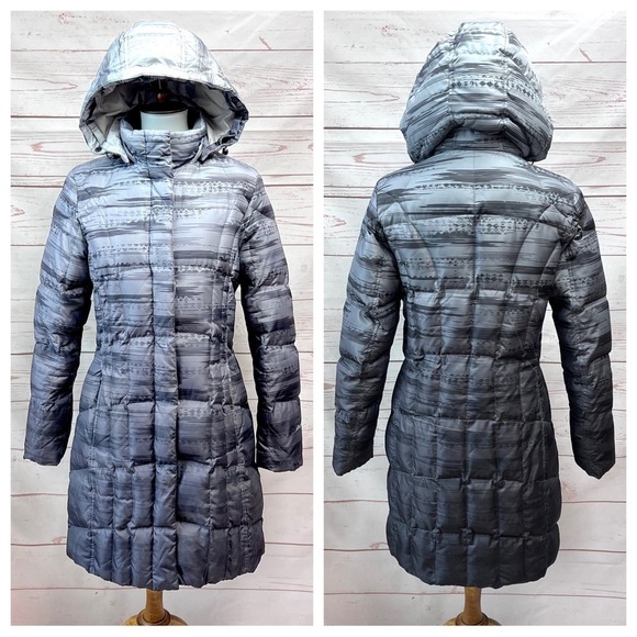 Eddie Bauer Lodge Geometric Ombre Quilted Goose Down Puffer Hooded Parka Coat - Picture 7 of 15